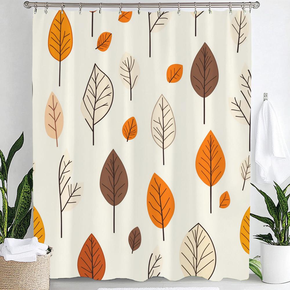 1pc Simple style Leaves Print Polyester Shower Curtain Bathroom Decoration Curtain,Hanging Curtain With Hooks Machine Washable