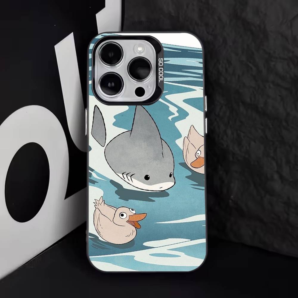 Cartoon Cute Shark Phone Case For iPhone 16,15,14,13,12,11,8,7,Pro,Max,Plus,Mini,XS,SE Anti Fall Black Matte Hard