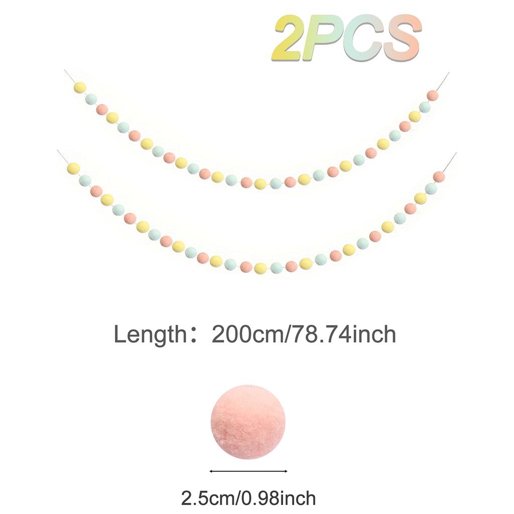 2M Felt Ball Garland Pompom String Ornaments For Boho Home Bedroom Decor Baby Shower Birthday Christmas Wall Decor