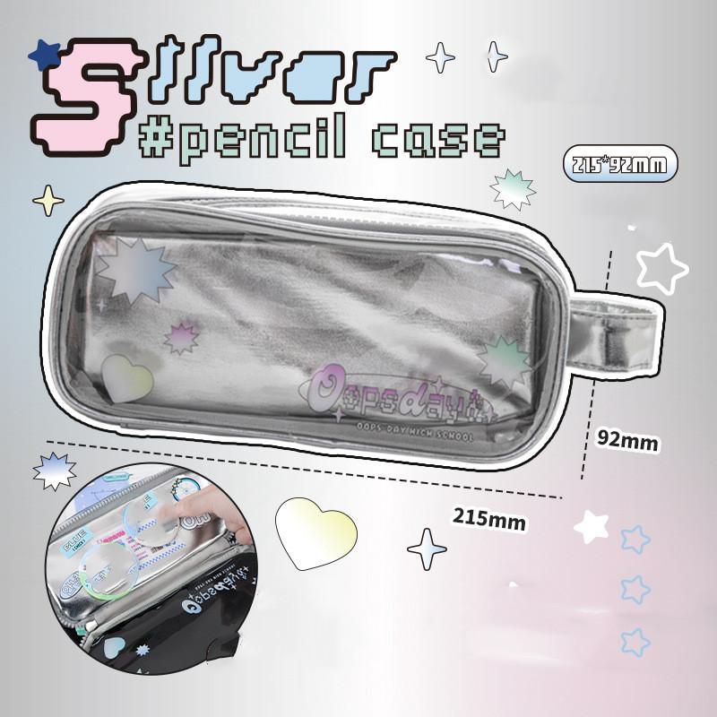 

1 шт., серебристый цвет, пенал в стиле ретро, ​​в американском стиле, модная сумка-карандаш, большая вместительная сумка для хранения канцелярских принадлежностей, студенческие принадлежности розовый