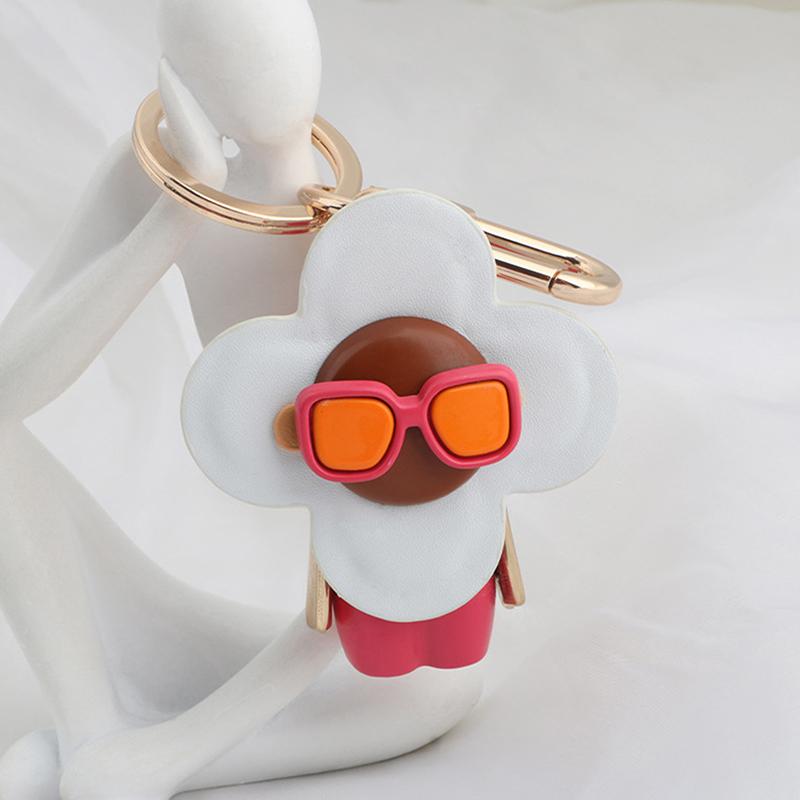 Sweet Cool Flower Doll Keychain Creative Snowboarding Pendant Keyring  Bag Charm Key Hanging Decoration Gifts