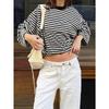 T-shirt a maniche lunghe casual larga a righe con contrasto di colore retrò