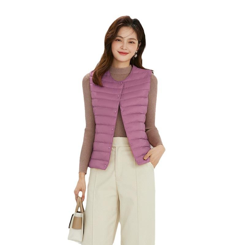 2024 Women's 90 Velvet Women's Crew Neck V-Neck Lightweight Garden Ribbon Liner Down Jacket Vest Vest Large Size