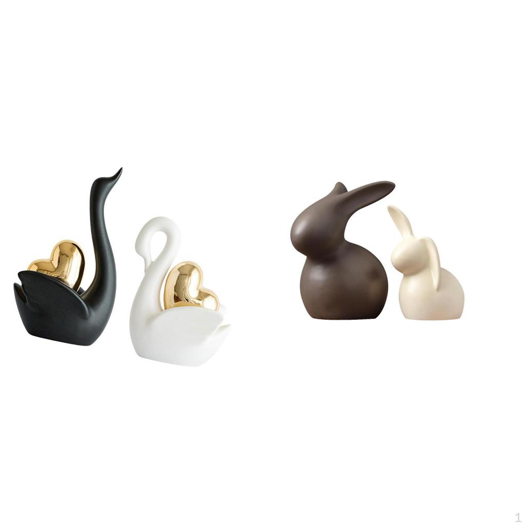 Elegant Swan And Figurines Set for Tabletop Bookshelf Decor Porcelain Animal Statues