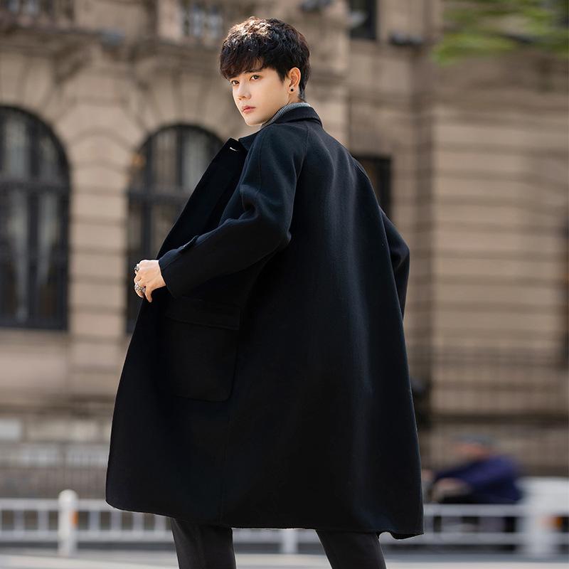 Abrigo de Lana de Doble Cara para Hombre Mediano y Largo Otoño e Invierno Sin Cachemira Engrosado Abrigo Trench Nizi