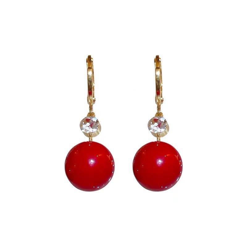 Elegant 2024 Red Bean Pearl Earrings for Women - Trendy, Luxurious Studs