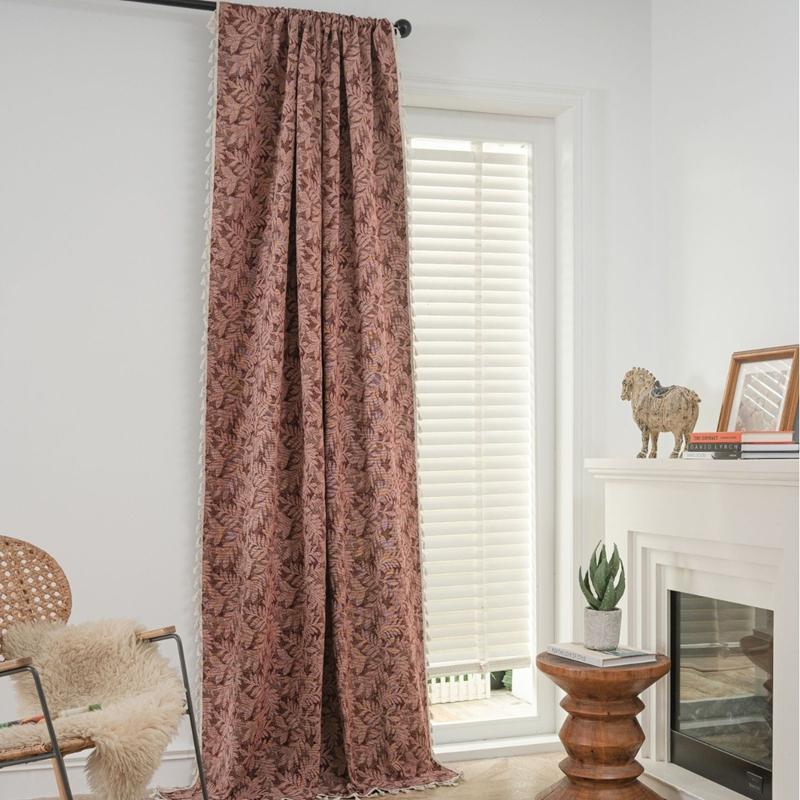 American Cotton Linen Curtains Red Holiday Jacquard Fringe Curtain Finished Kitchen Valance Bedroom Living Room Semi-shading