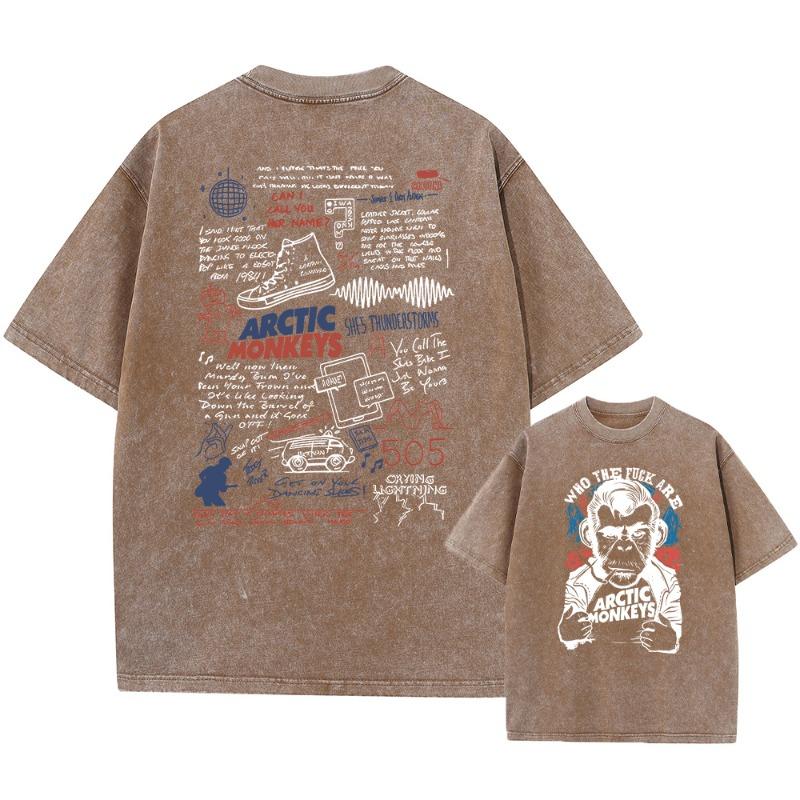 Retro Rock Arctic Monkeys Musikalbum Grafik T-Shirt Herren Vintage Washed Oversized Kurzarm T-Shirt Y2k Hip Hop Streetwear