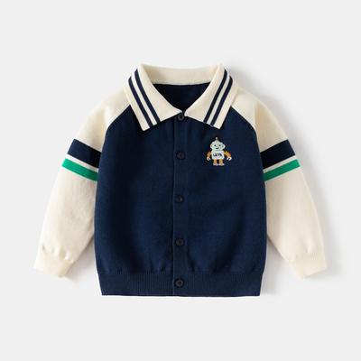 Boys' Casual Sweater Spring Children's Robot Embroidered Cardigan Sweater