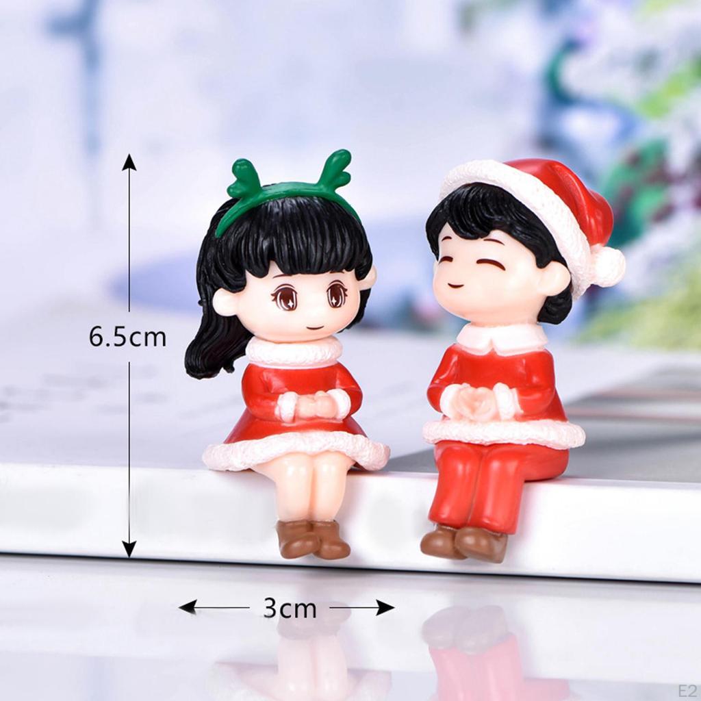 2pcs Cute Christmas Couple Figurines Sculpture Bonsai Decoration Ornament DIY Small Toy for Home