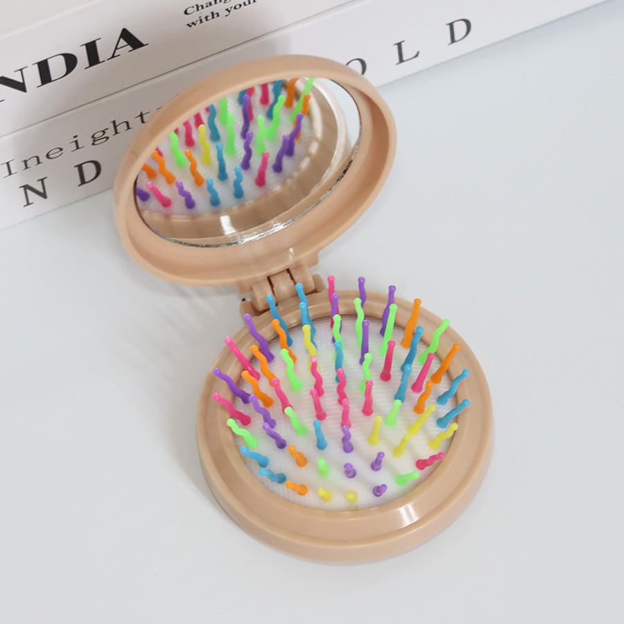Compact Folding Comb with Mirror & Air Cushion Massage for Girls