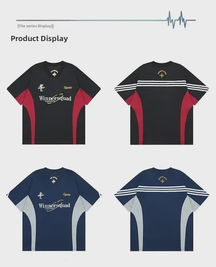 Men's American Style V-Neck Embroidered Short-Sleeve Jersey Tee - Summer Casual & Handsome