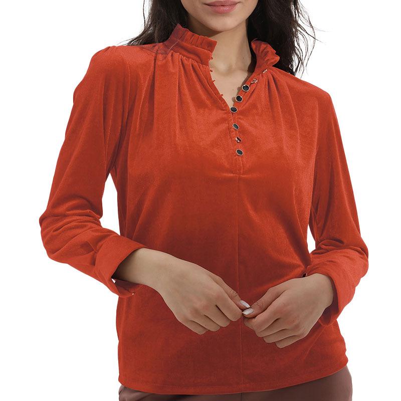 GMXIA Women's Fashion Casual Summer Solid Color Print Long Sleeve V-Neck Blouses & Shirts
