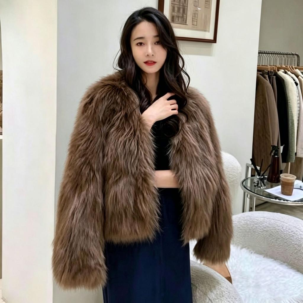 Autumn and winter new imitation mink hair splicing fox hair plush coat short thin imitation fur coat