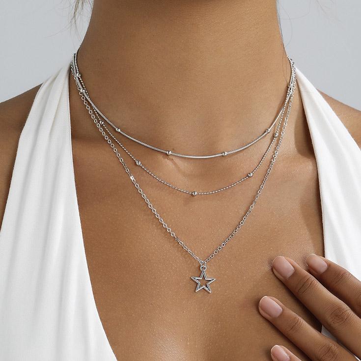 Exquisite Three Layer Circular Rhinestone Pendant Necklaces for Women Ladies Temperament Stacking Necklaces Jewelry Accessories