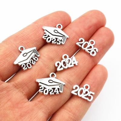 50pcs 9x14mm Year Number 2025 2026 2027 Pendant Charms DIY Jewelry Making Jewelry Finding Antique Silver Plated Accessories