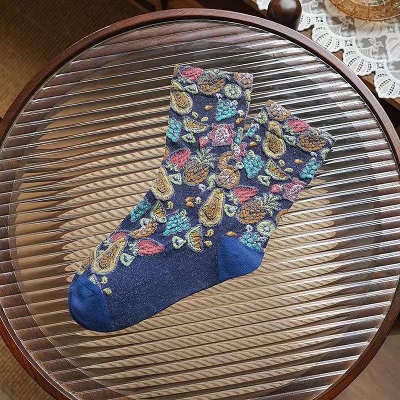 Women's Mid-calf Socks, Autumn Thin, Trendy and Versatile Long Calf Socks, Ethnic Style Retro Socks