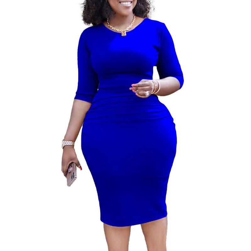 Large size women's clothing summer short sleeves crew neck temperament Tongle office dress pencil skirt