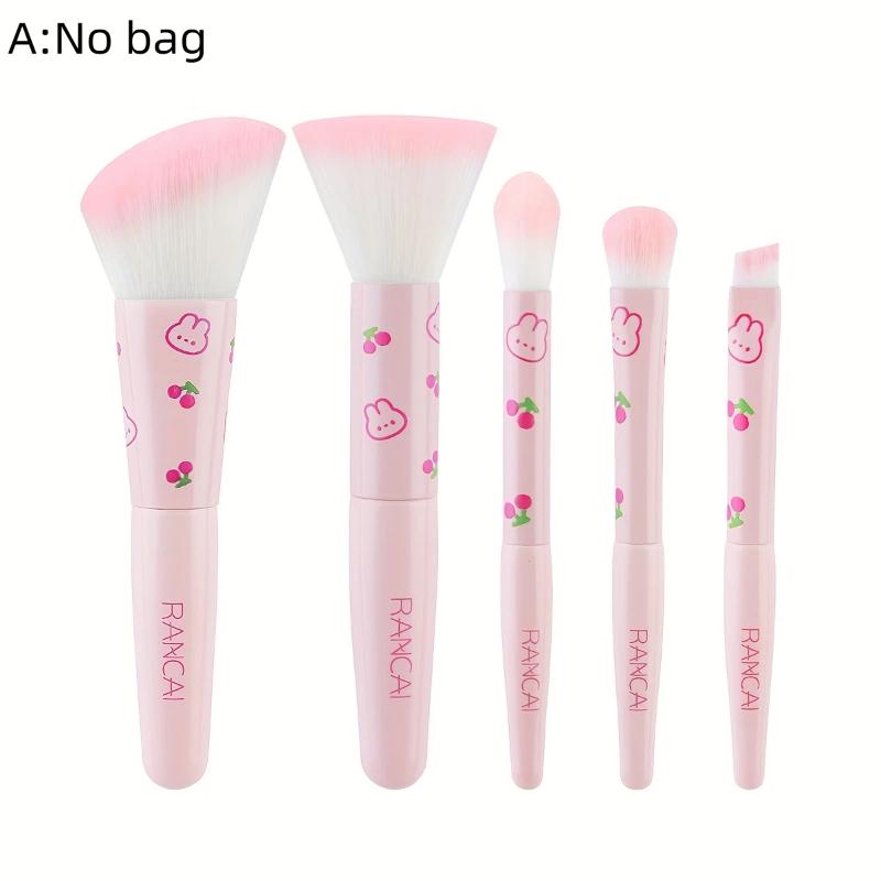 

5Pcs Cute Compact Makeup Brush Set With Case Premium Brush For Flawless Foundation, Blush, Eyeshadow Application Beauty Tools