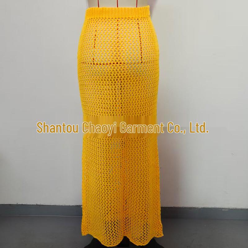 Summer Seaside Textured Knit Midi Beach Skirt Cover-up