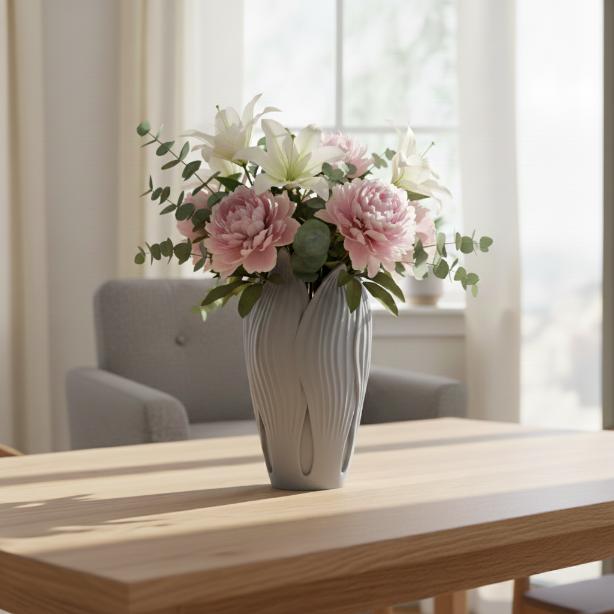 Decorative Leaf-shaped Gray Vase for Flowers, Modern Design