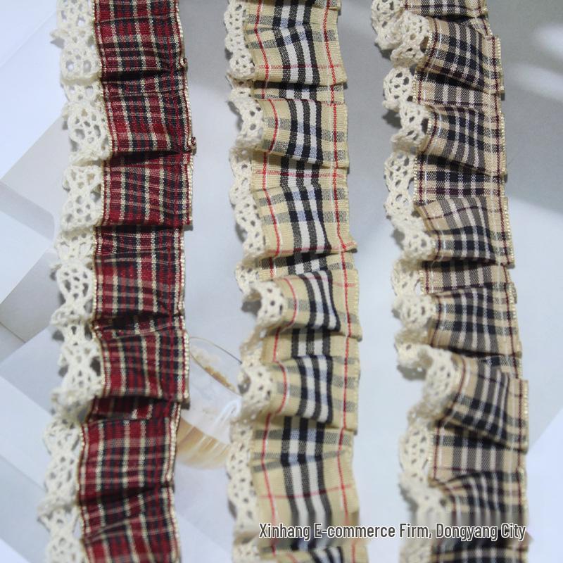 3cm Plissierte Karo-Spitzenmanschette Saum Puppenkleidung, Haaraccessoires, Kartenhalter, Abzeichen DIY-Material