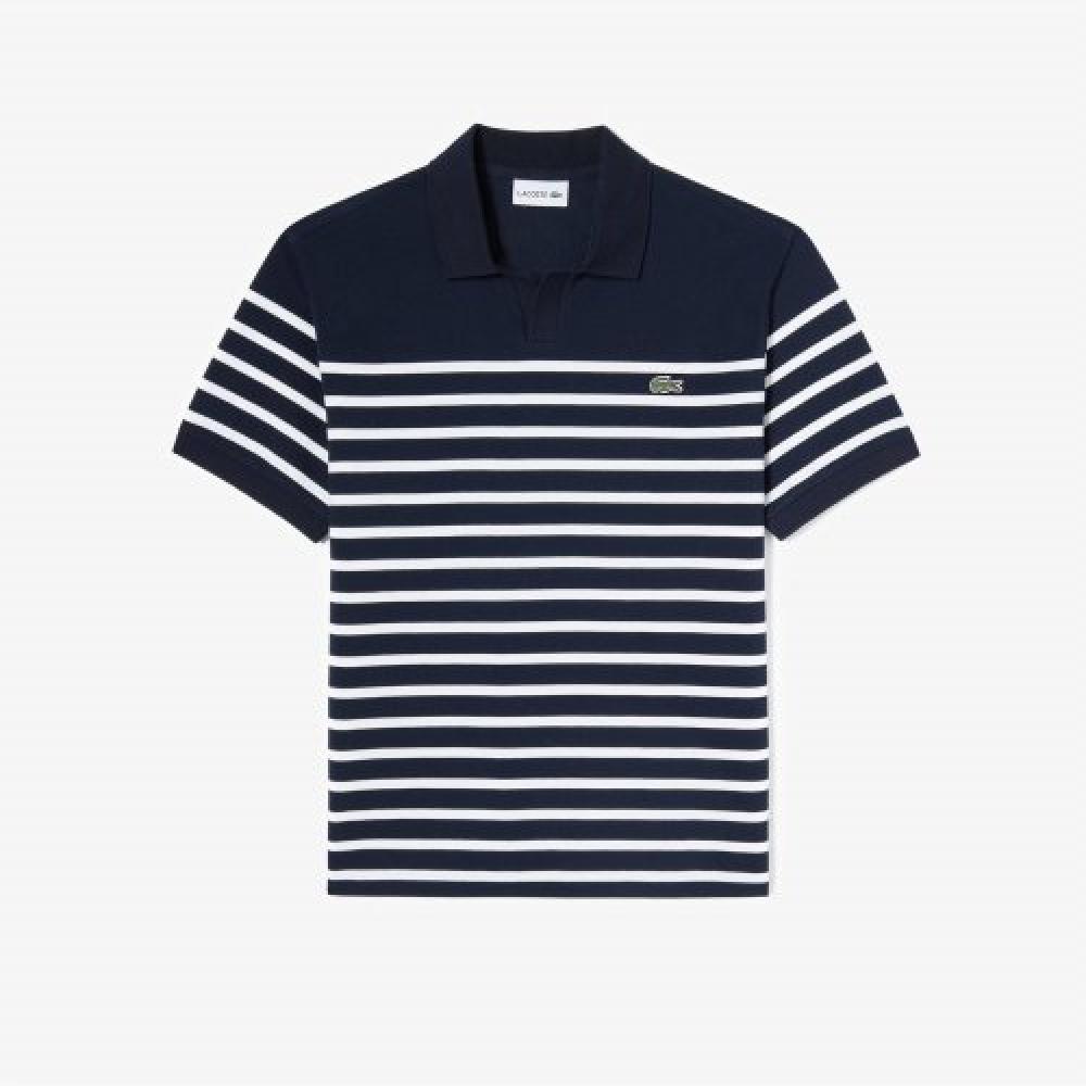 

LACOSTE Мужская рубашка-поло в морскую полоску с открытым воротником [Темно-синий]