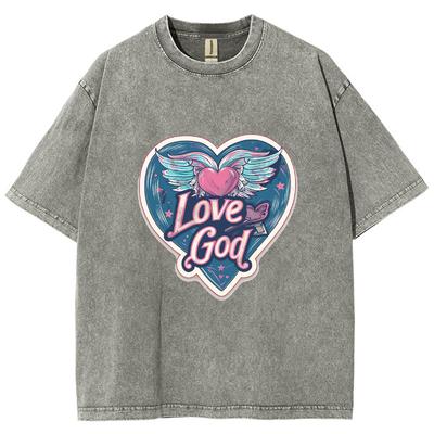 T-shirt da Donna Y2K Girly Love God Stampa Alfabeto Cuore Vestibilità Oversize Larga Alta Qualità Manica Corta