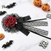 Halloween Costume Hair Decor Rose Bow Clip, Lace Pearl Hairpin, Lolita Gothic Bowknot Floral Headpiece Hairpin for Women Bride Cosplay Party