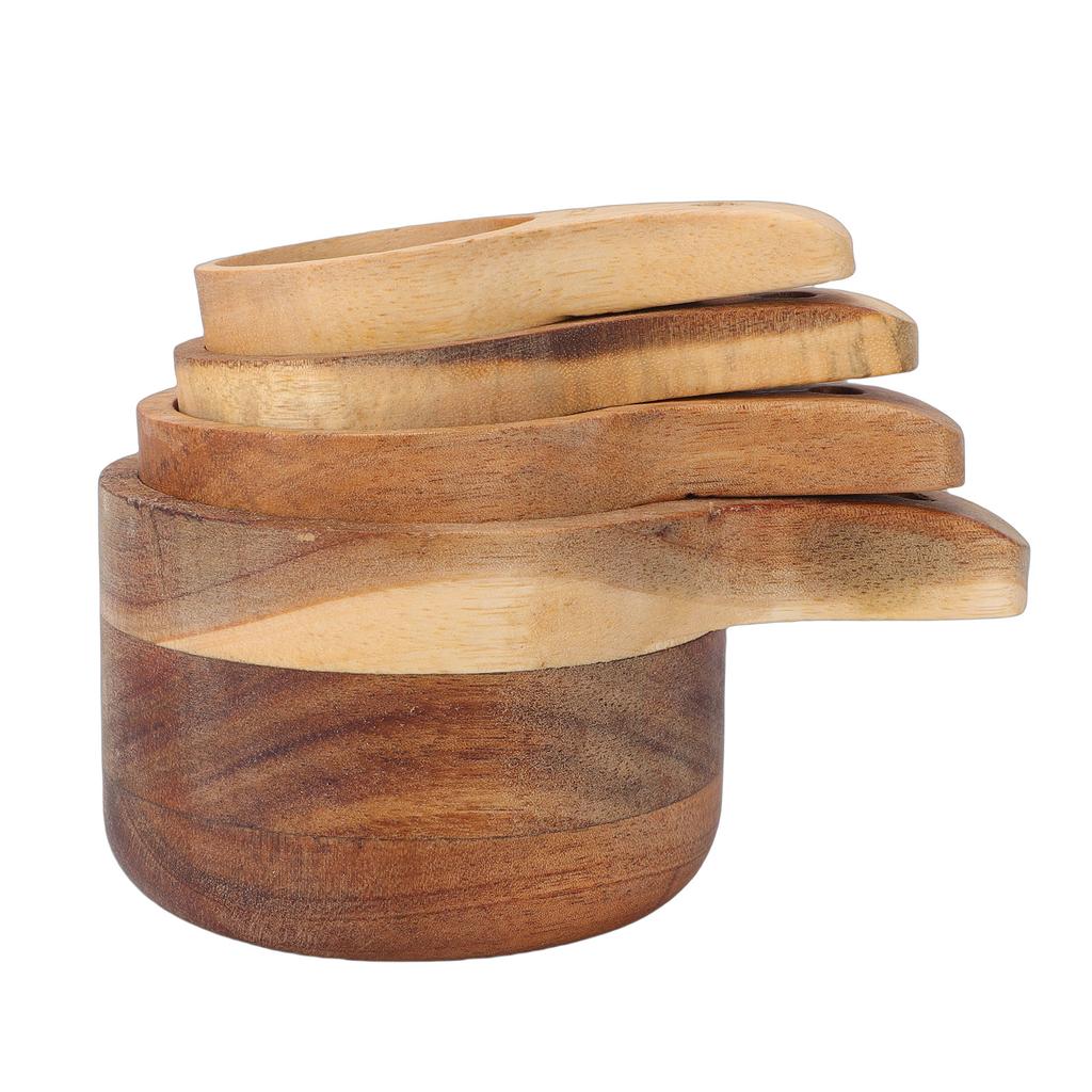4PCS Wood Measuring Cups Set Stackable Baking Cooking Measuring Cup Kitchen Measure Tool for Dry Ingredients Tea Milk Powder