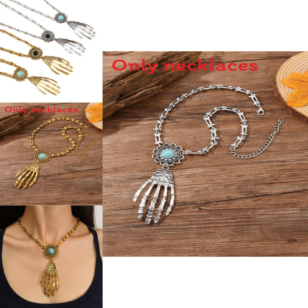Gothic Skull Hand Pendant Necklace With Geometric Zinc Alloy Chains For Men And Women Halloween Accessory