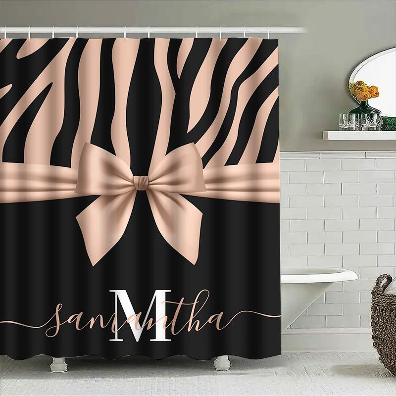 Bath Shower Curtain Custom Name Lettering Black Pink Zebra Print Decorative Home Decoration For Bathroom (Customize