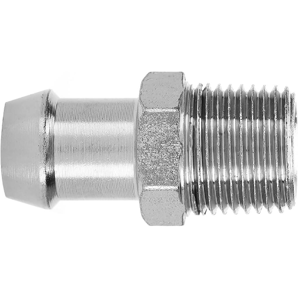Heater Hose Fitting, Pump Inlet Adapter, 1/2in NPT 5/8in Barb Chrome Metal Fitting Intake Manifold Heater Hose