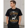 Men's Black Short-sleeve Crewneck Tee with Vintage Deer Mountain Forest Graphic, Soft Cotton Feel, Relaxed Fit, Casual Outdoor Wear