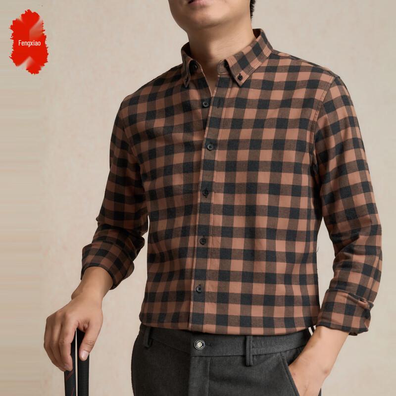 Men s Brushed Plaid Long-Sleeve Cotton Shirt L
