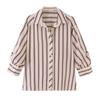 Womens Striped Shirt Turn-down Collar Adjustable Sleeve Length Casual Long Blouse