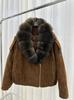 Autumn and winter new suede down fox fur big fur collar short down jacket women's locomotive trendy coat