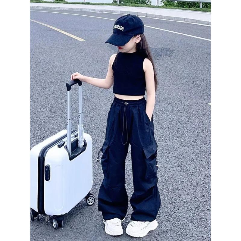 Girls Cargo Pants Summer Children Loose Workwear Trousers Kids Lightweight Spring Autumn Sweatpants Teenager Casual Clothing