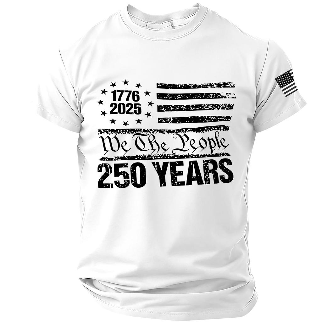 Men's Casual Crew Neck Lightweight Breathable Short Sleeve T-Shirt with Letter Print We The 250 Years 1776 2025 USA Flag Graphic Top