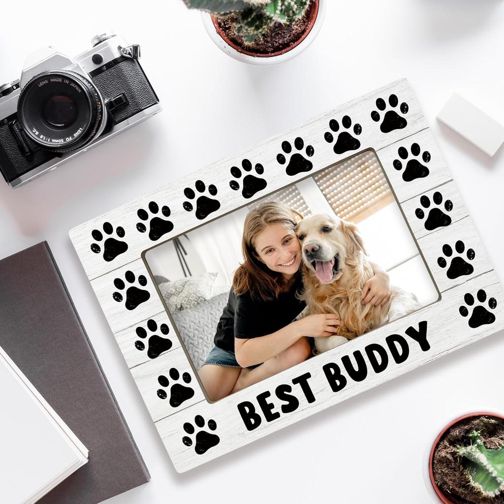 Dog 4x6 Picture Frame, Pet Photo Frame, Dog Mom Dad Lovers Owner Gifts for Women Men, Pet Lover Gifts, Best Buddy Wooden Picture Frames for Wall or