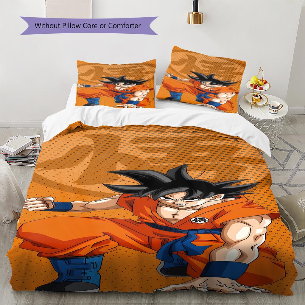 Son Goku Pattern Bedding,Quilt Set Quilt Cover Pillowcase Home Birthday Gift (1 * duvet cover + 2 * pillowcase, without core)