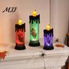 Battery Operated Halloween Candle Electronic Light, Fun Spooky LED Candle, 3-Color Flickering Three-color Luminous Realistic Flame Safe