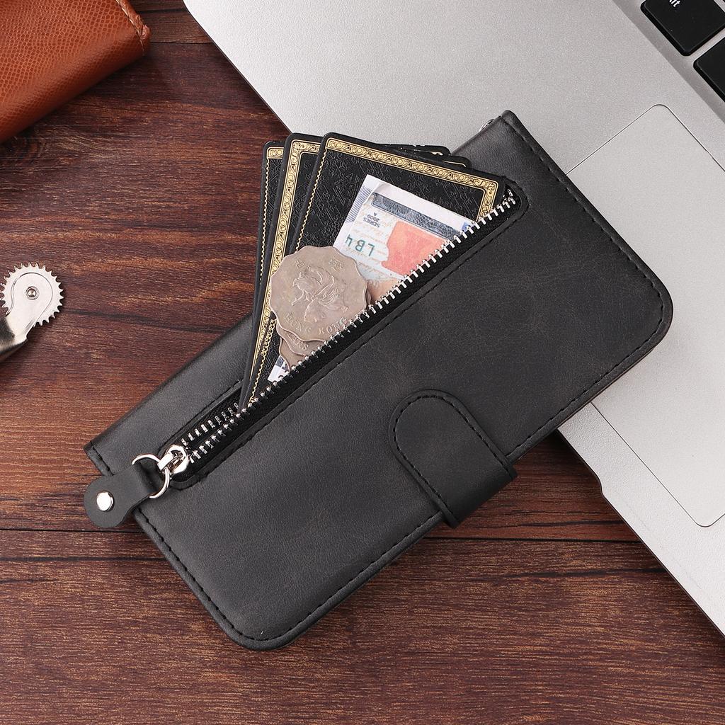 For Samsung Galaxy S26 Edge PU Leather Cases with Zipper Pocket Wallet Phone Cover Stand