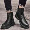 Men's Genuine Leather High-Top Snow Boots - Winter Velvet-Lined Martin Style
