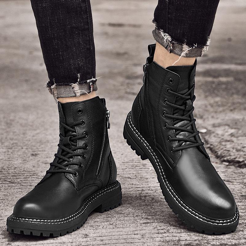 Men's Genuine Leather High-Top Snow Boots - Winter Velvet-Lined Martin Style