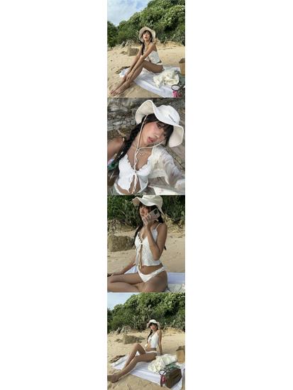 2025 Thai-Inspired Slimming Spaghetti Strap Tank Bikini Set with Hollow Cover-Up