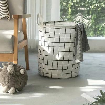 1pc Round Dirty Clothes Basket, Fabric Laundry Basket, Portable Laundry Hamper, Foldable Waterproof Dustproof Multifunctional Storage Bucket