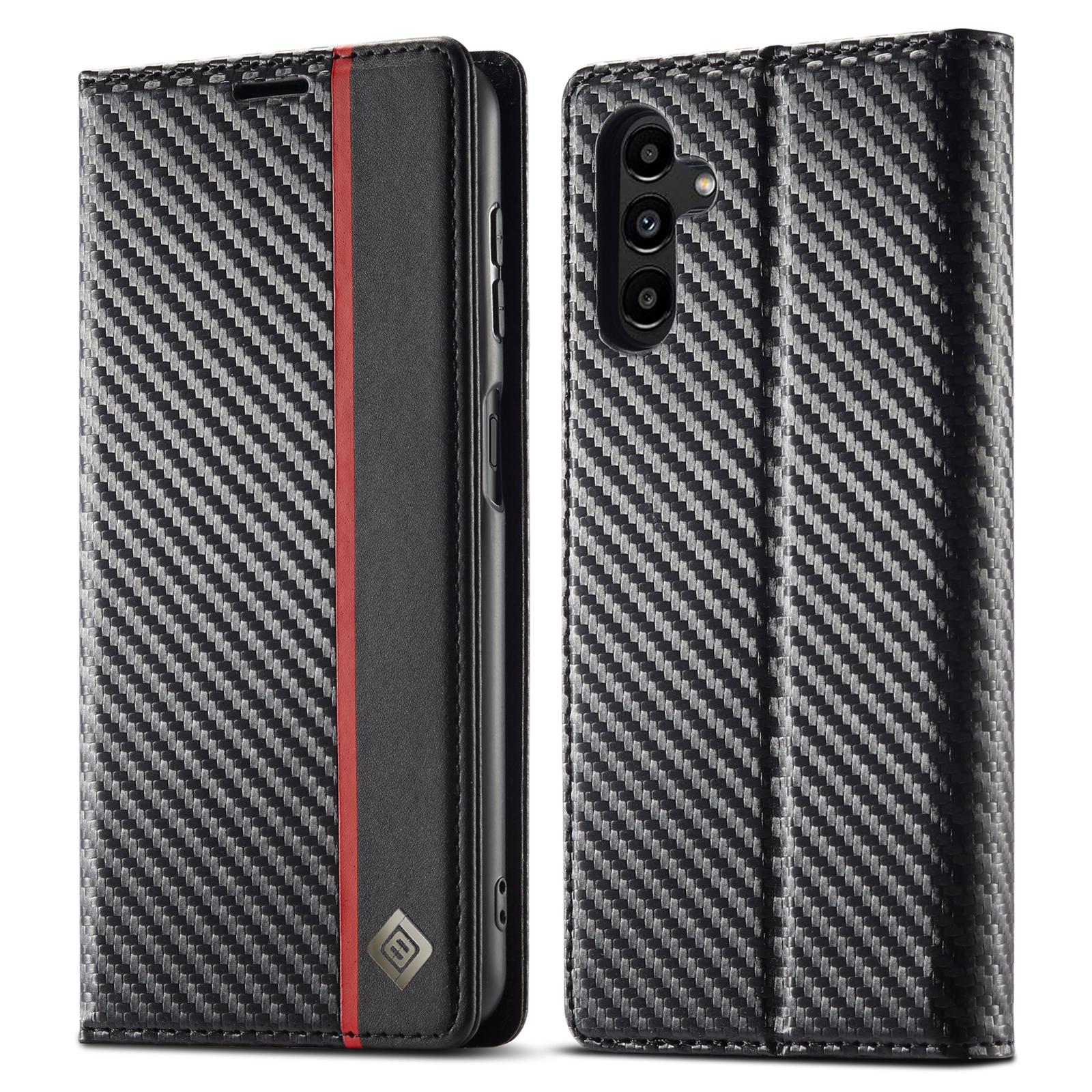 

LC.IMEEKE for Samsung Galaxy A34 5G Shockproof Carbon Fiber Texture Phone Wallet Case PU Leather Stand Phone Cover Vertical Stripe