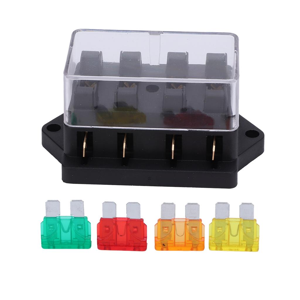 4 Way Blade Fuse Holder Box Waterproof with 4pcs Fuse for 12V24V Auto Car Marine Boat