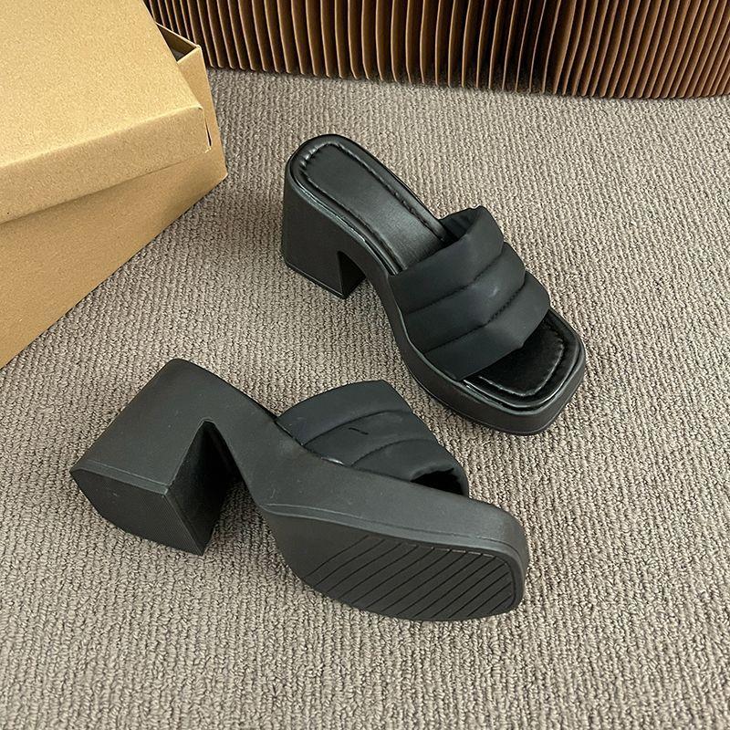 Waterproof Table Thick-soled Cool Slippers, Women's Ins Trendy Outer Wear One-word Slippers, New Thick-heeled High-heeled Shoes In Summer